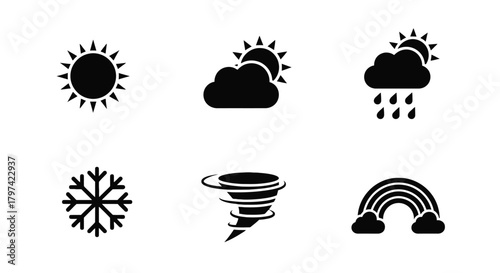 Black weather icons set forecast symbols vector glyph collection