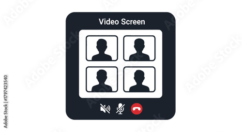 Video conference call screen interface icon online meeting application webinar template design