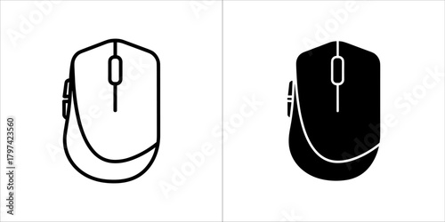 Computer mouse icon in outline and solid black versions