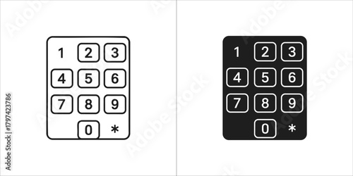 Two digital keypads, one in outline and one in solid black