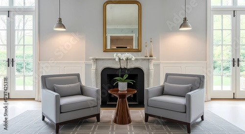 Wallpaper Mural Modern living room interior with sofa fireplace and stylish furniture Torontodigital.ca