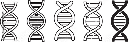 DNA helix vector icons set featuring genetic structure, molecular biology symbol, genome science illustration, biotechnology and medical research design elements for laboratory use