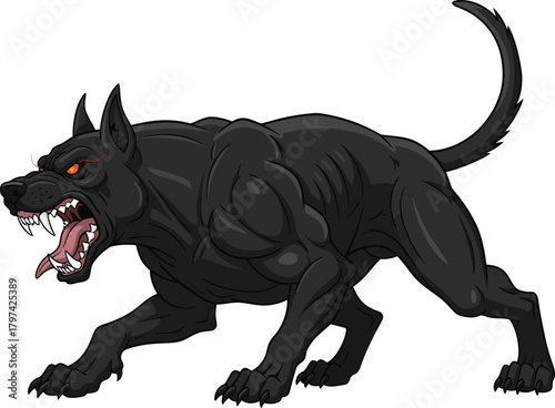 Angry black dog illustration ferocious canine beast with sharp teeth art eps silhouette