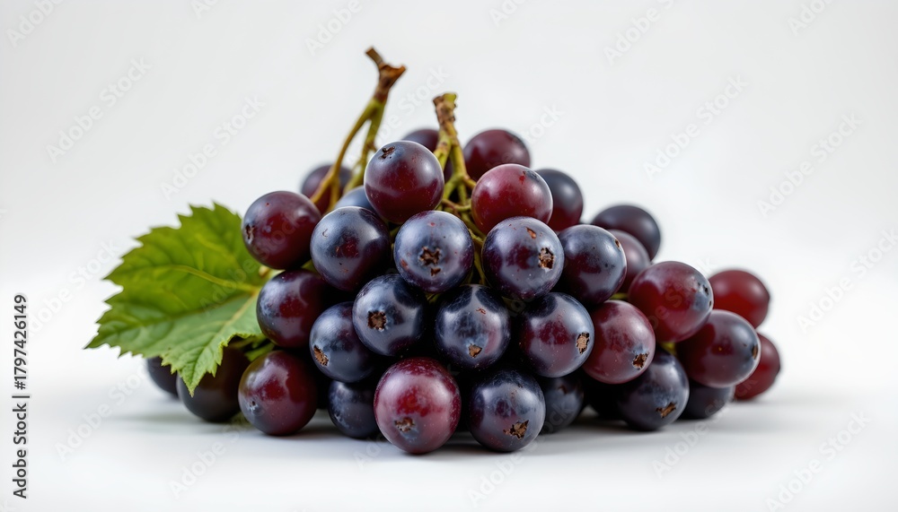 Fototapeta premium A collection of round, dark colored grapes with visible seeds. They are grouped together, suggesting freshness and abundance, set against a neutral background that highlights their vibrant color.
