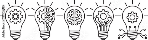 Light bulb and brain inside. innovation symbol vector innovation icon set. Light bulb and cog inside. inspiration icon eps