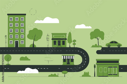cityscape urban overpass illustration vector with two level road and car