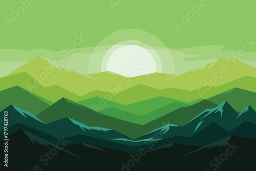 mountain layered landscape vector sun rising geometric composition