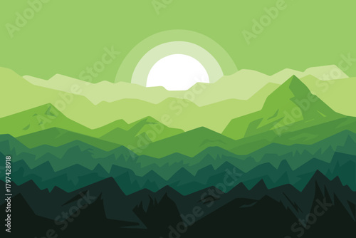 mountain stacked peak layers vector scene flat geometric style