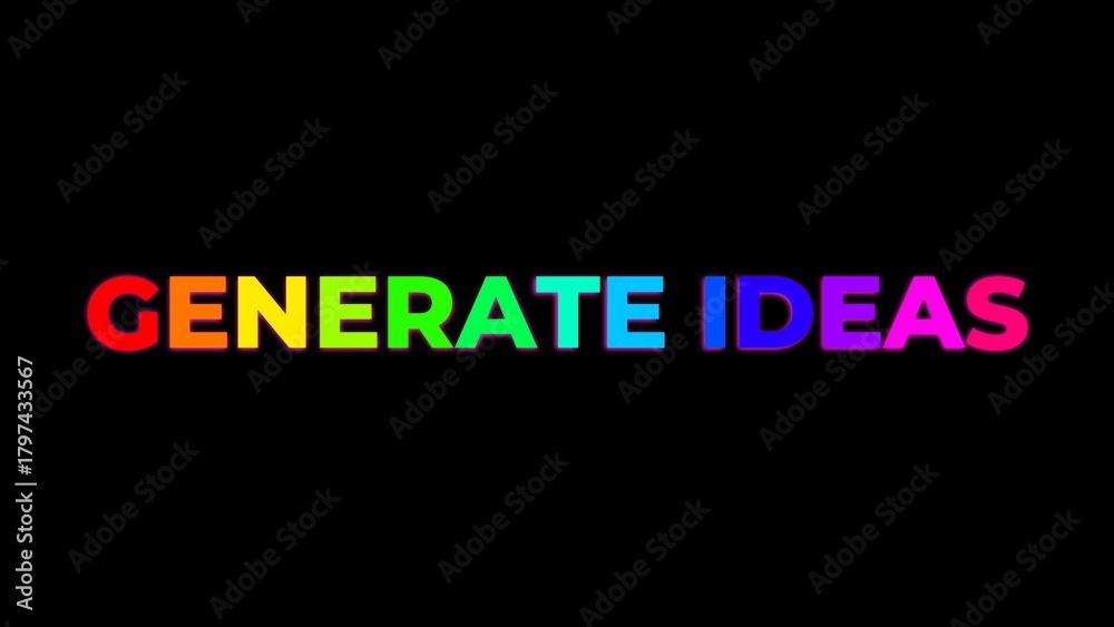 Fototapeta premium phrase generate ideas with colorful rainbow letters and vibrant light on a deep black background design