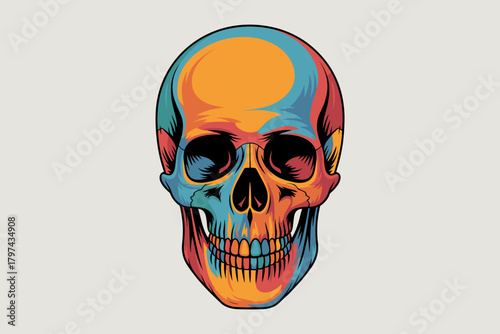Colorful Artful Skull Illustration with Vibrant Gradient Shades for Edgy Design Projects