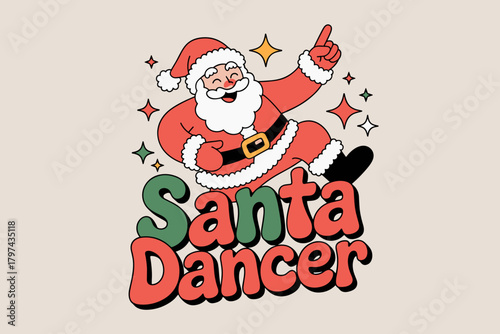 Cheerful Santa Dancer Spreading Holiday Joy with Festive Sparkles and Vibrant Colors