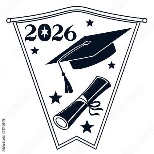 Elegant 2026 graduation design featuring a graduation cap and diploma, perfect for academic achievements and commencement announcements