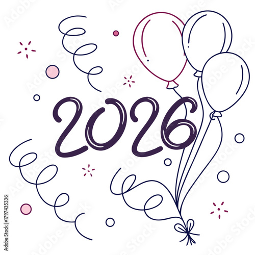 Celebrate the graduating class of 2026 with this festive design featuring balloons and confetti, perfect for invitations, announcements, and decorations