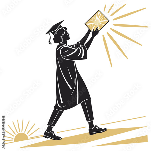 Graduate holding diploma, celebrating academic achievement and the culmination of hard work, symbolizing future success and new beginnings