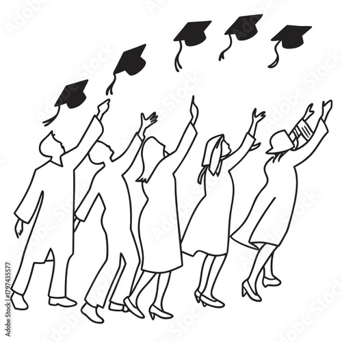 A group of graduates throwing their graduation caps in the air, celebrating their academic achievements and the culmination of their hard work