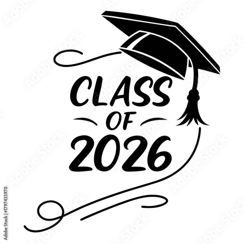 Class of 2026 graduation design featuring a graduation cap and tassel, perfect for celebrating the graduating class of 2026 and their achievements