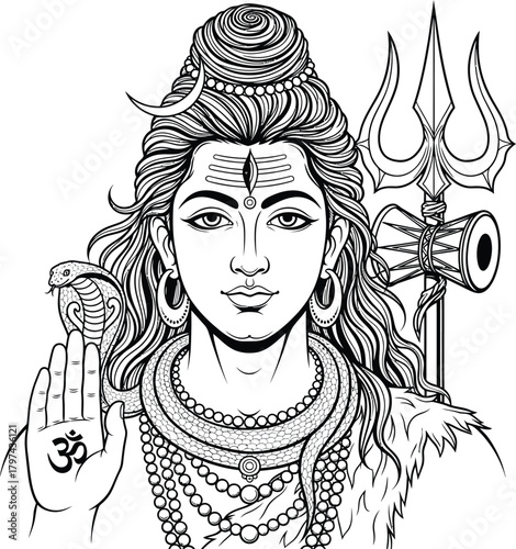 Lord shiva hindu god line art illustration mahadev drawing black white eps silhouette