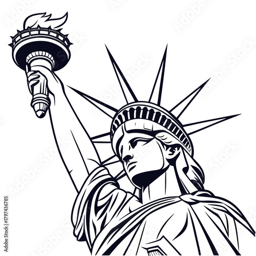 Statue of liberty illustration, symbolizing freedom, democracy, and american ideals in a classic and iconic design