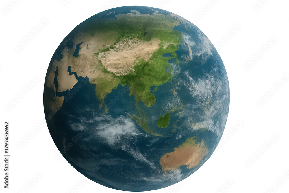 Fototapeta premium Earth globe showing asia and australia from space, global communication and environmental connection concept on transparent background