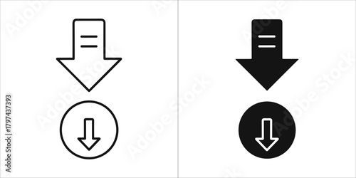 Download icon, downward arrow and circle with arrow, symbolizing data transfer and file saving