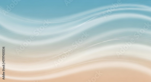 Fototapeta Naklejka Na Ścianę i Meble -  Abstract wavy lines of blue and beige suggesting ocean waves meeting a sandy beach