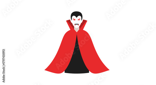 Cartoon Vampire with Red Cape and Fangs.