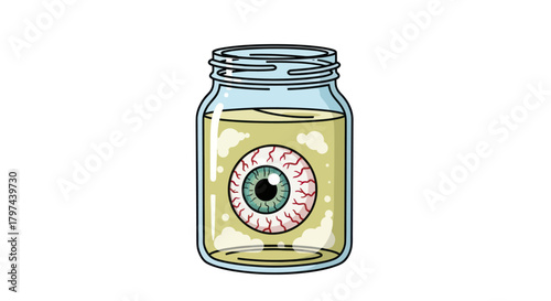 Cartoon Illustration of an Eyeball Preserved in a Jar.