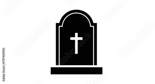 Black Silhouette of a Tombstone with a Cross.