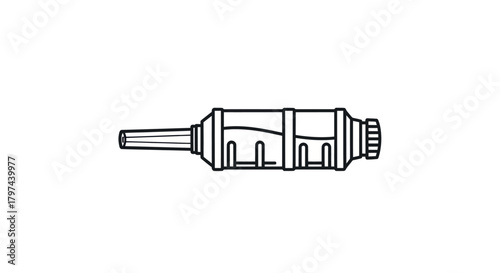 Detailed Line Drawing of a Small Cylindrical Dispensing Device with a Tapered Nozzle.