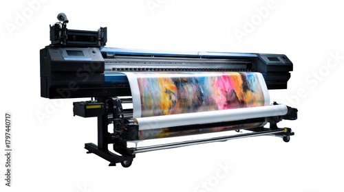 Digital Printing in Action: A large-format printer meticulously crafts vibrant prints. Capturing the process of digital printing 