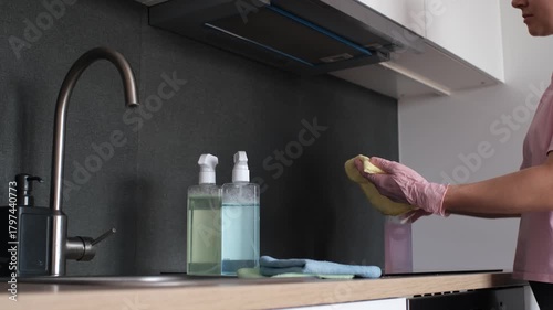 A cleaning employee is fulfilling an order