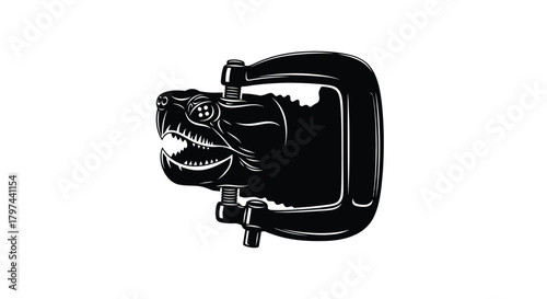 Aggressive animal head in clamp vector illustration