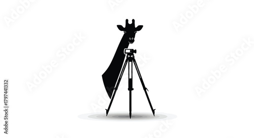 Giraffe with camera on tripod vector illustration