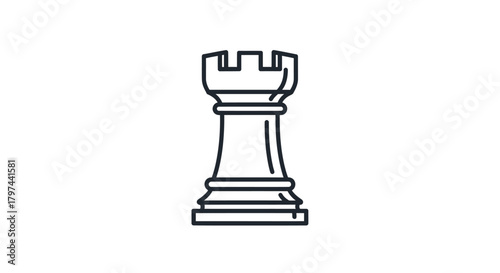 Stylized outline illustration of a white chess rook piece.