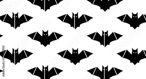 Black Silhouette Bats Pattern on White Background.
