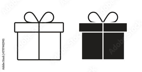 Gift box icons set. Simple line vector illustration