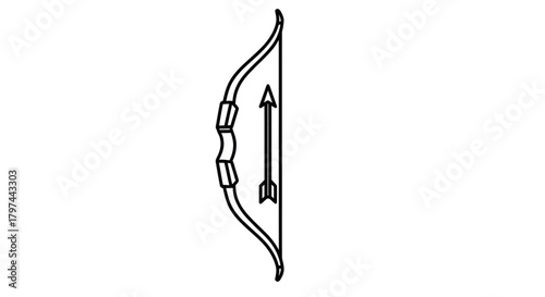 Simple Bow and Arrow Outline Illustration.