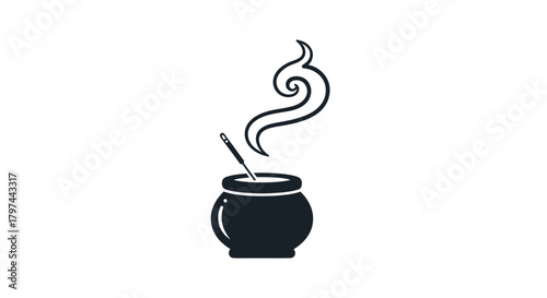 Simple black icon of a steaming hot mate gourd with a bombilla straw.