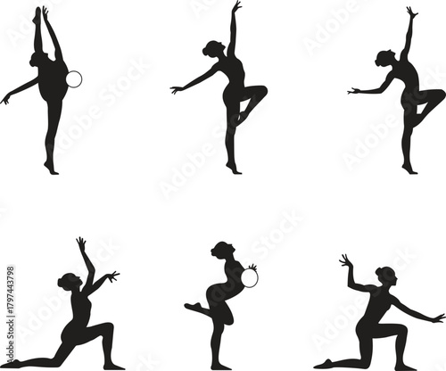 Graceful Rhythmic Gymnastics Silhouette Set - Fluid Movement and Dance Poses