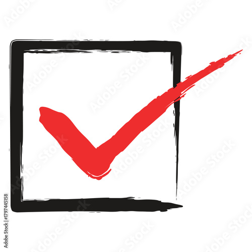 筆で書いたシンプルチェックマークアイコン。筆ペンで書いた線画チェックマーク素材。ベクターのUIチェックマーク。