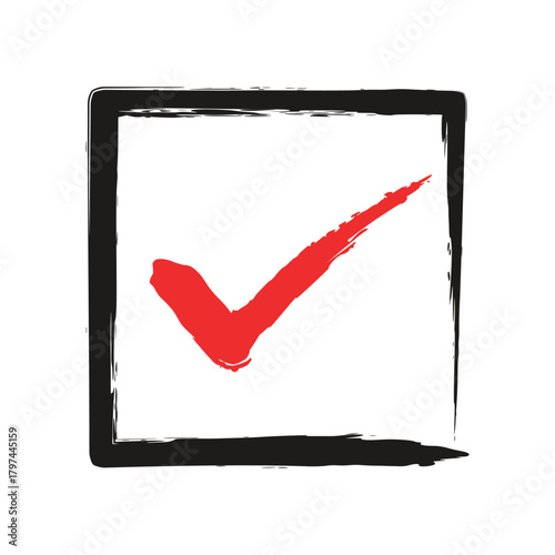 筆で書いたシンプルチェックマークアイコン。ベクターのUIチェックマーク。筆ペンで書いた線画チェックマーク素材。