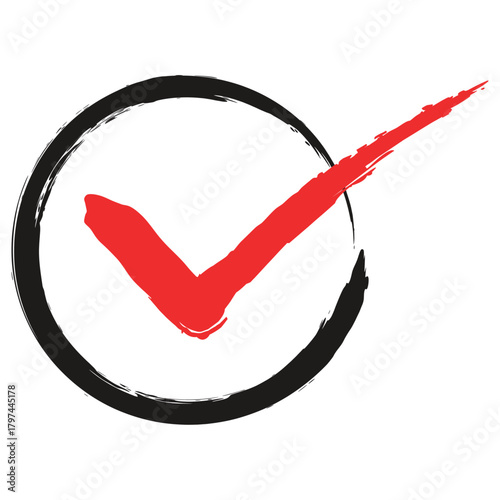 筆で書いたシンプルチェックマークアイコン。筆ペンで書いた線画チェックマーク素材。ベクターのUIチェックマーク。