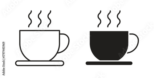 Hot coffee cup icons set. Simple line vector illustration