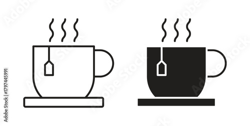 Hot tea icons set. Simple line vector illustration