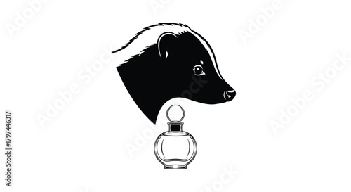 Badger skunk head with perfume bottle vector illustration
