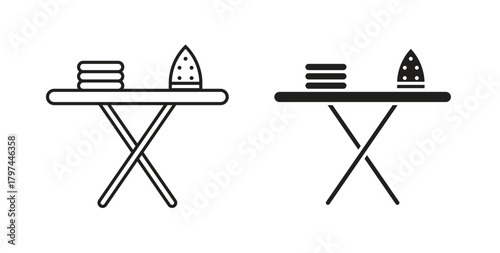 Ironing board icons set. Simple line vector illustration