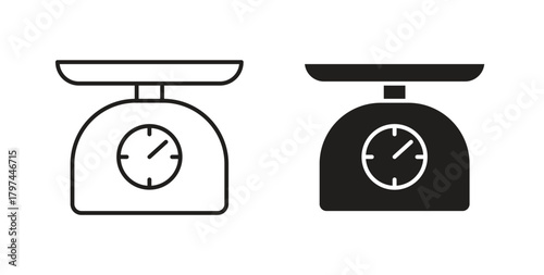 Kitchen scales icons set. Simple line vector illustration