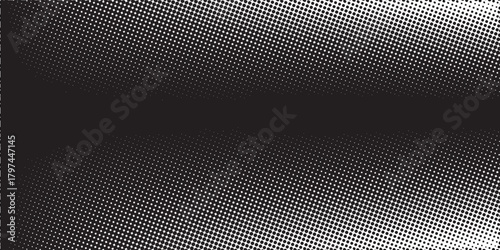Grunge halftone gradient texture. Fading grit noise background. Sandy gritty wallpaper. Retro pixelated backdrop. Black and white anime or manga comic overlay. Vector textured graphic design