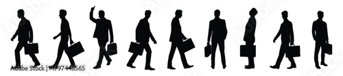 Silhouette Set of Businessmen Carrying Briefcases. Professional Corporate Worker Vector Illustration