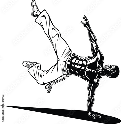Capoeira martial arts fighter acrobatics black and white vector art eps silhouette